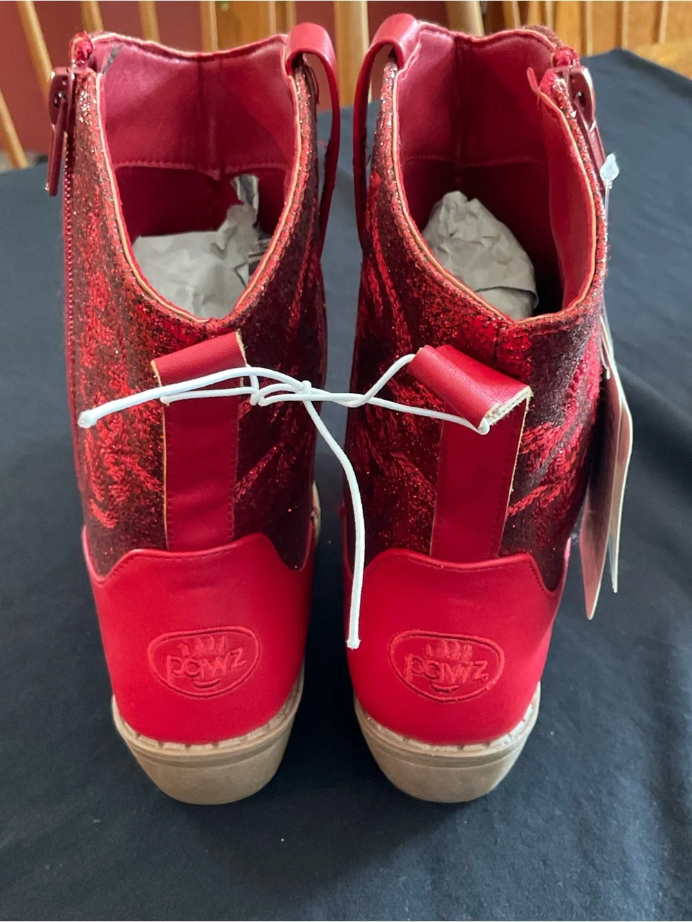 NWT PAWZ Girls Red Sparkle Glitter Western Cowboy Boots Side Zip Girls Sz 3